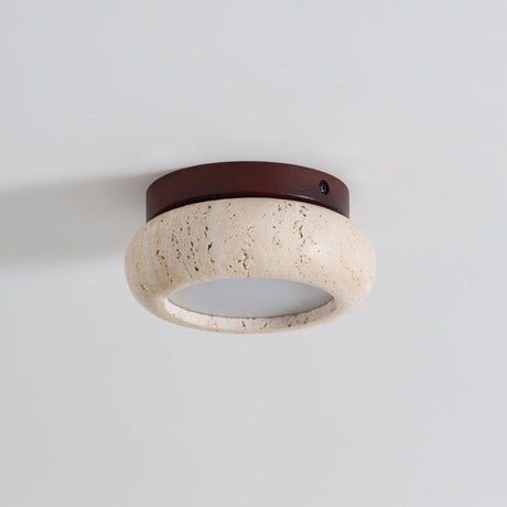 Ring Ceiling Light Travertine and Wood Design