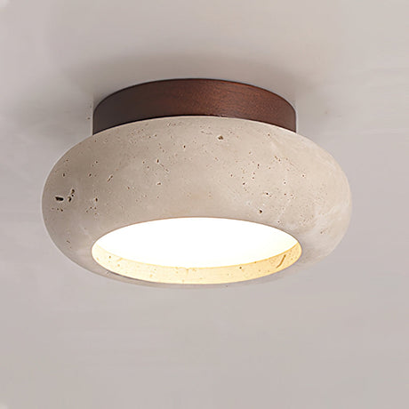 Ring Ceiling Light Travertine and Wood Design