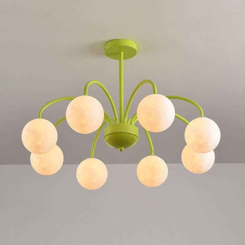 Celestial Moon Chandelier Green Finish Detail OpalDwell