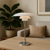 Glass table lamp side angle detail view