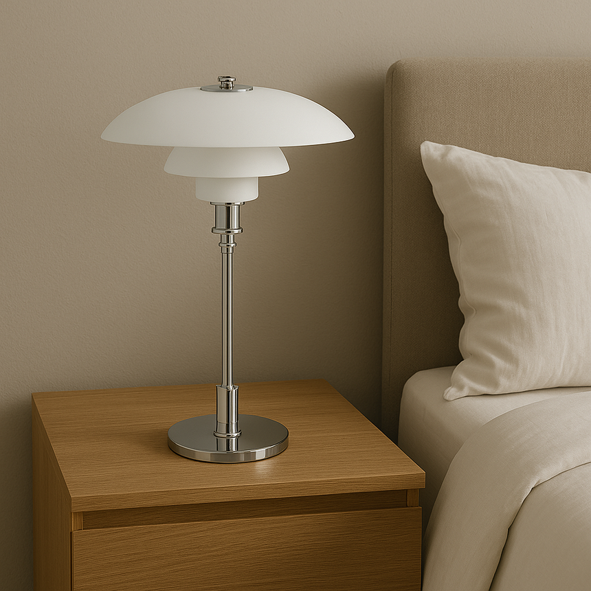 Glass table lamp rotary dimmer switch close-up
