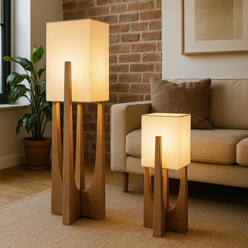 Minimalist standing lamp warm ambient lighting