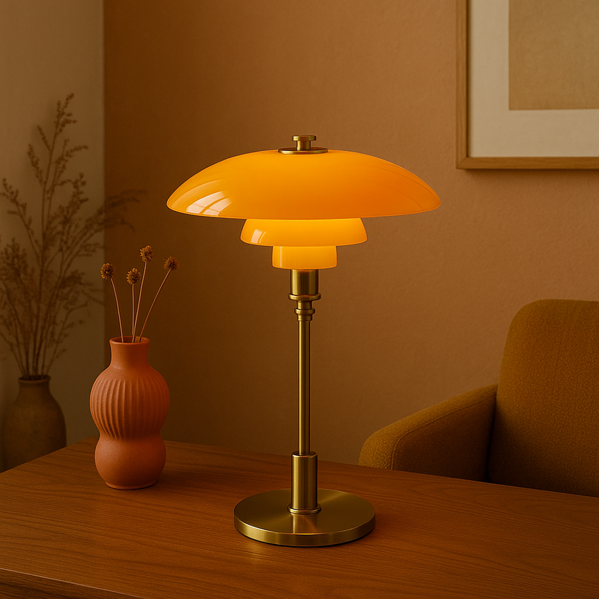 NovaGlow table lamp iron and glass close-up detail