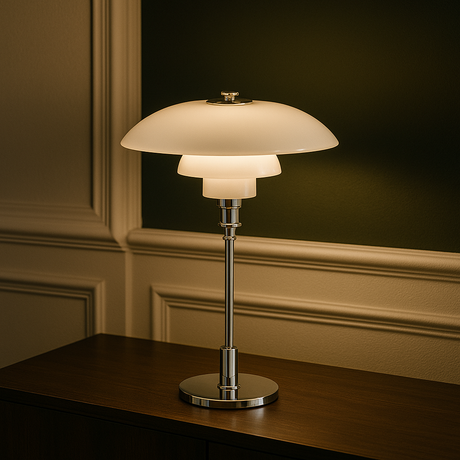 Glass table lamp neutral color palette view