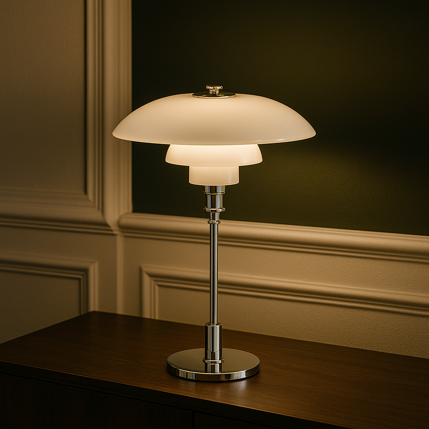 Glass table lamp neutral color palette view