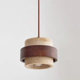 Aurelian Travertine Pendant Light with Walnut Wood Band OpalDwell