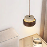 Aurelian Travertine Pendant Light with Walnut Wood Band OpalDwell
