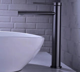 Deck mounted bathroom sink faucet - brass and ceramic build