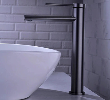 Deck mounted bathroom sink faucet - brass and ceramic build