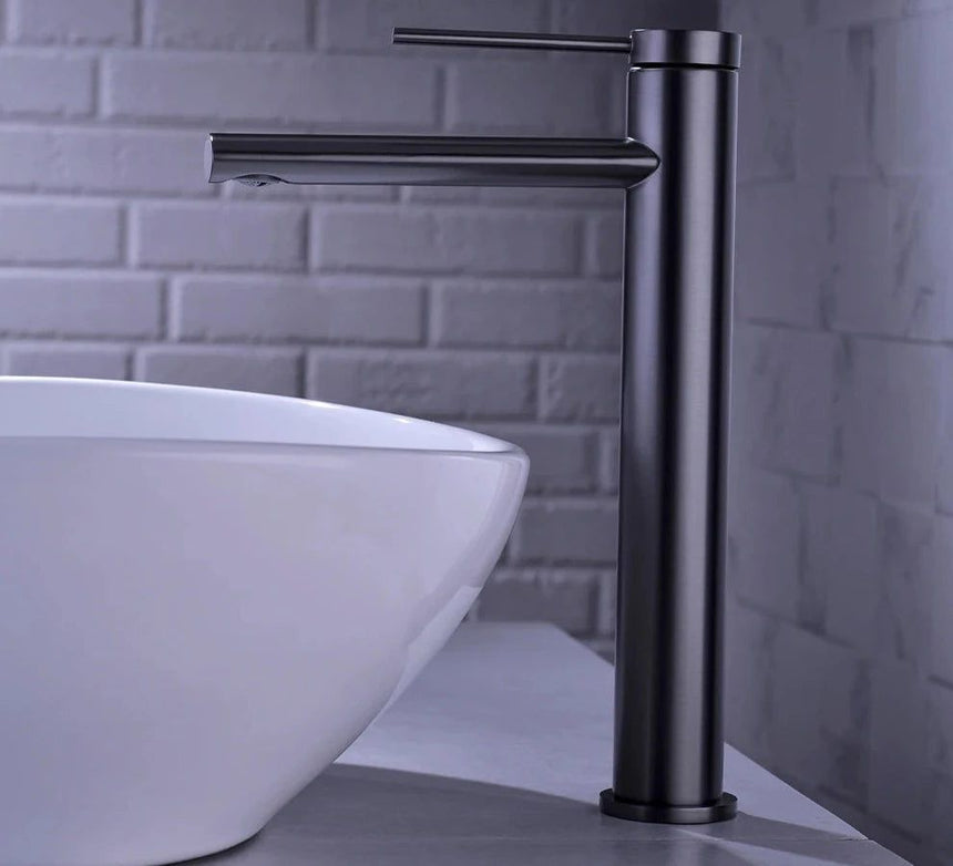 Deck mounted bathroom sink faucet - brass and ceramic build