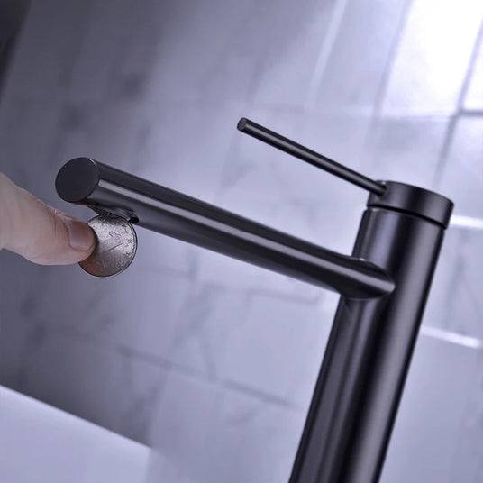 Deck mounted bathroom sink faucet for modern bathroom decor