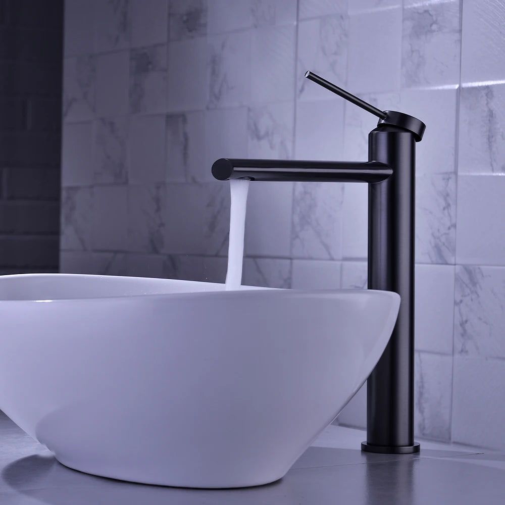 Deck mounted bathroom sink faucet with single-handle control