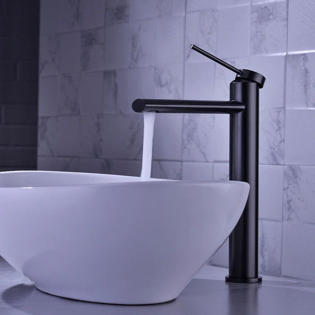 Deck mounted bathroom sink faucet with single-handle control