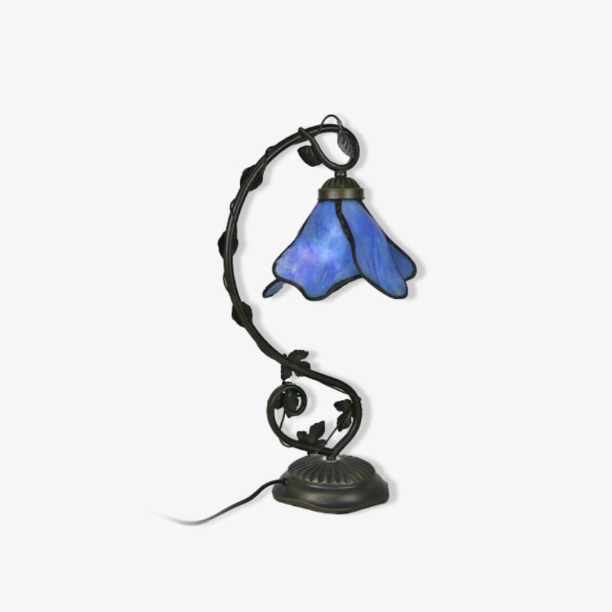 Floral Glass Shade Table Lamp for Living Room