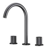 Dual-handle basin faucet close-up view - honeycomb spout design