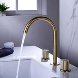 Dual-handle basin faucet side profile view - brass construction