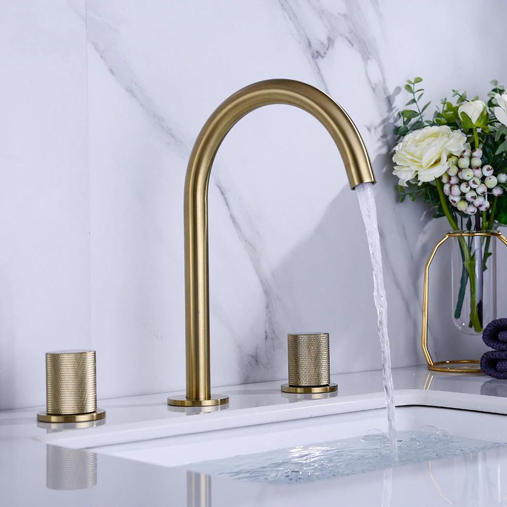 Dual-handle basin faucet with honeycomb spout design