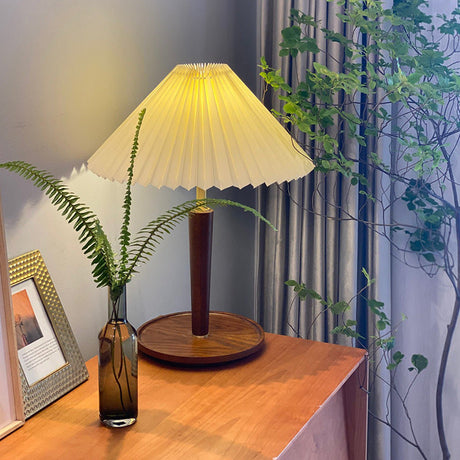 CedarGlow Table Lamp with Pleated Fabric Shade