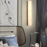 Lyra Brass Alabaster Wall Lamp Modern Vertical for Bedroom - OpalDwell