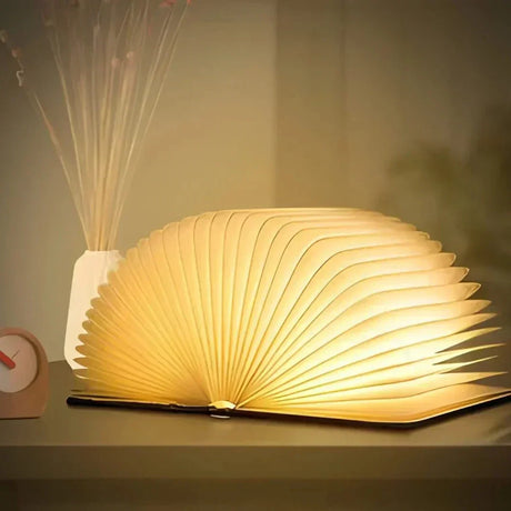 Open Book Nightstand Lamp Warm Brown Finish