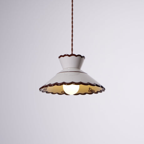 Retro Ceramic Pendant Light Scalloped Cream Shade Detail