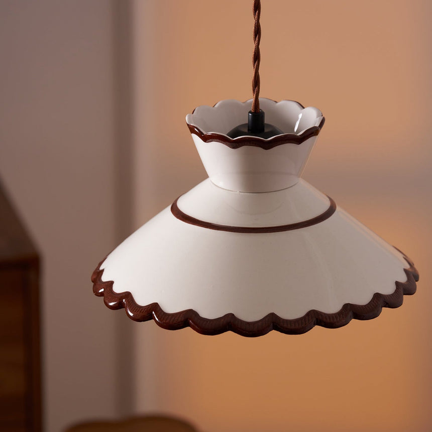 Retro Ceramic Pendant Light Installed Above Kitchen Counter