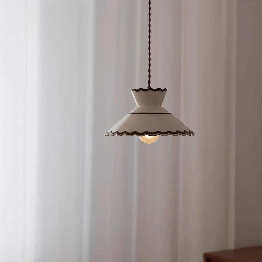Ceramic Pendant Light Scalloped Design Close-Up