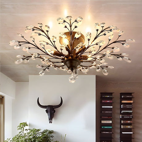 Flower-Shaped Ceiling Light Close-up of Crystal Branches
