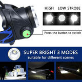 Waterproof LED Headlamp 4-Mode Zoom Focus