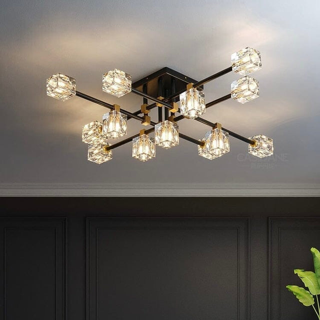 Cube Chandelier in Black Crystal Design
