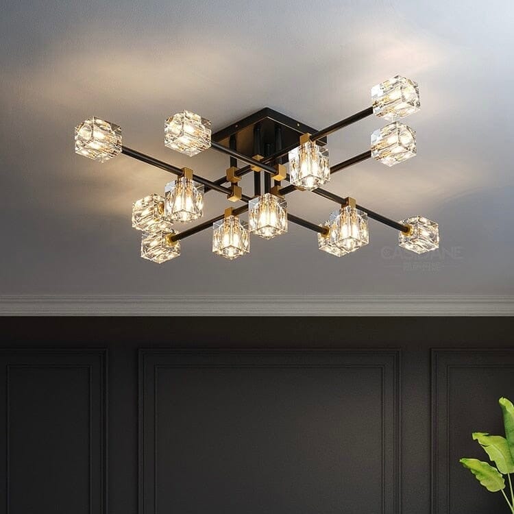 Cube Chandelier in Black Crystal Design