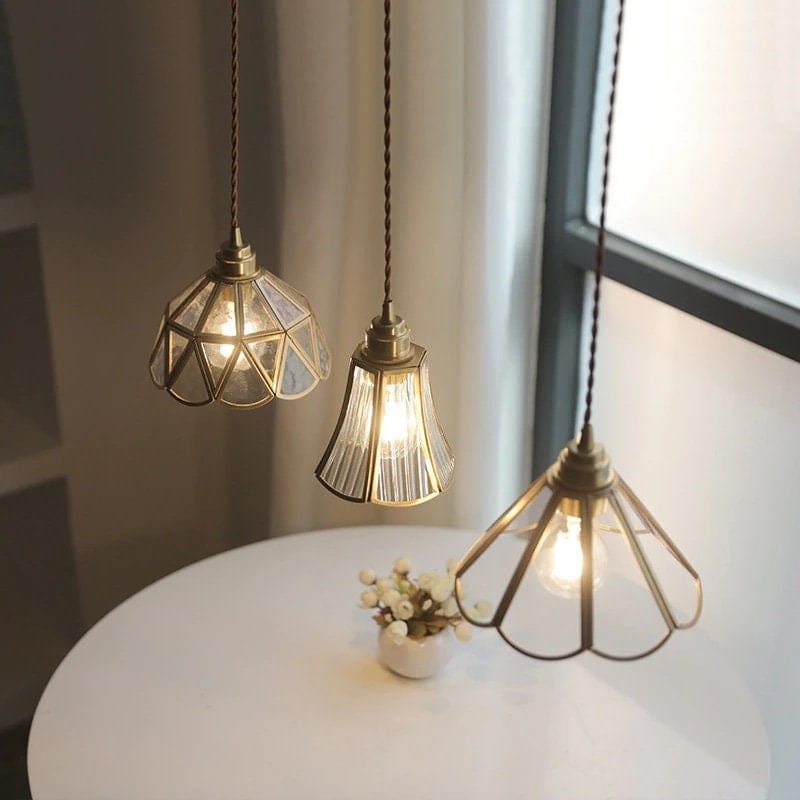 Brass pendant light LED blossom design for dining room