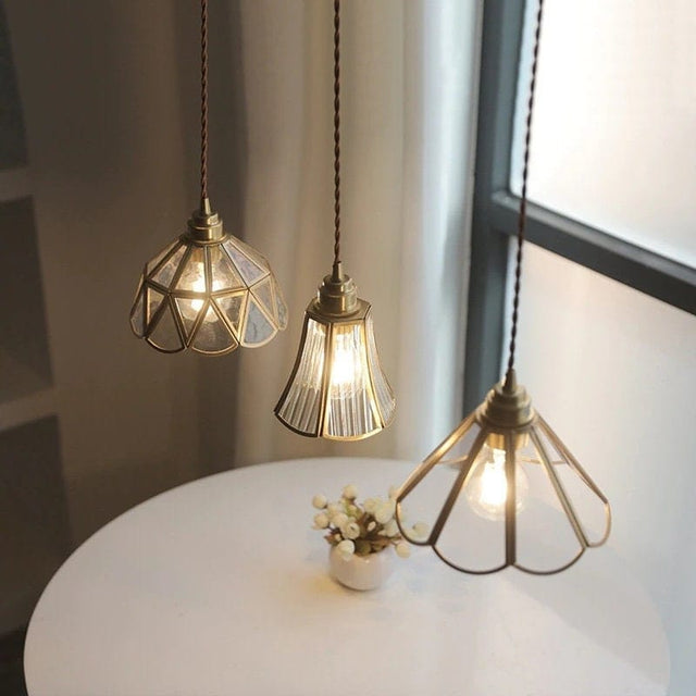 Brass pendant light LED blossom design for dining room