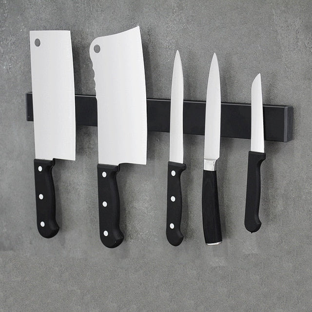 Black stainless steel magnetic knife rack for kitchen