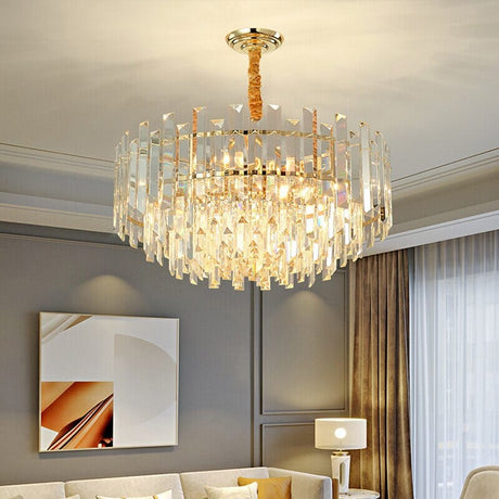 Stainless Steel Liora Round LED Lamp With Golden Crystal for Bedroom