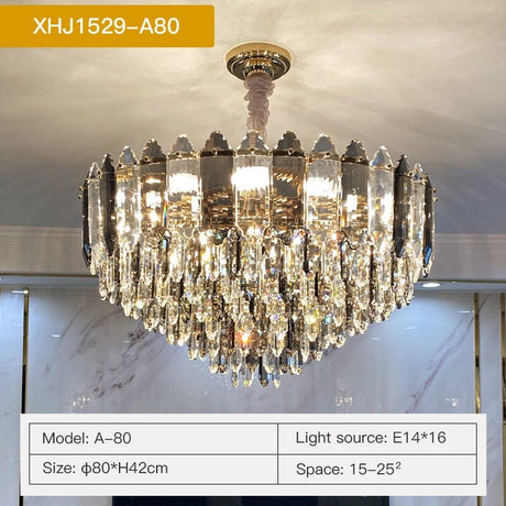 Chandelier glow above dining table
