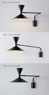 industrial-style swing arm wall lamp - dimensions reference