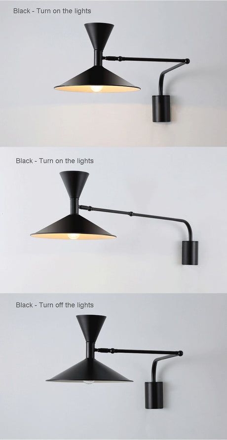 industrial-style swing arm wall lamp - dimensions reference