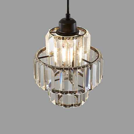 Black cord crystal ceiling light detail view