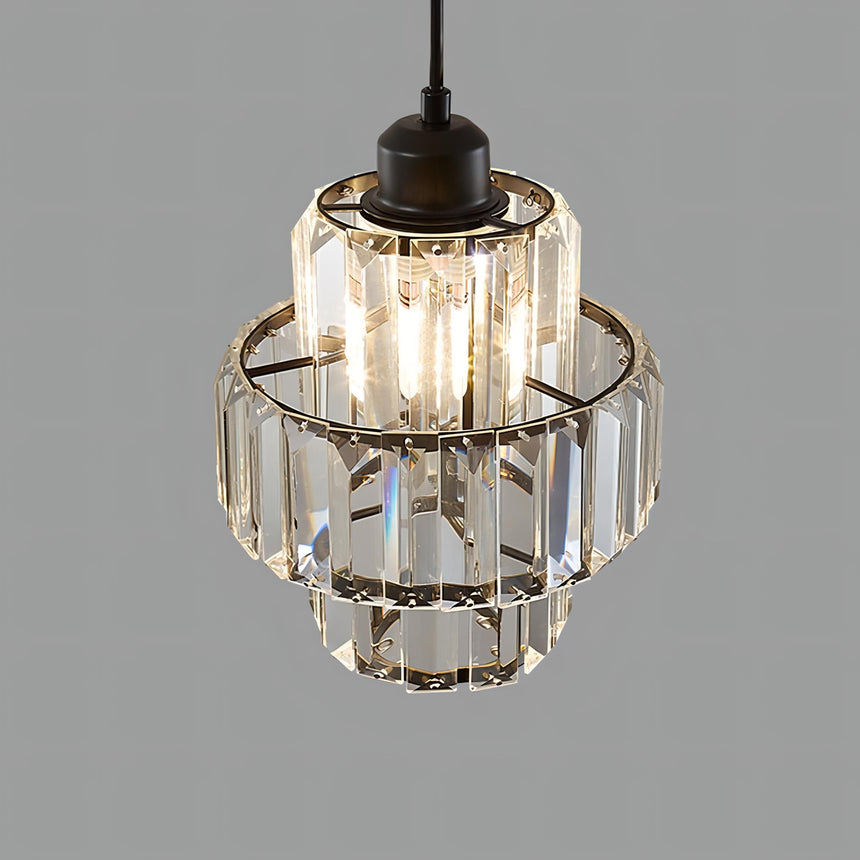 Black cord crystal ceiling light detail view