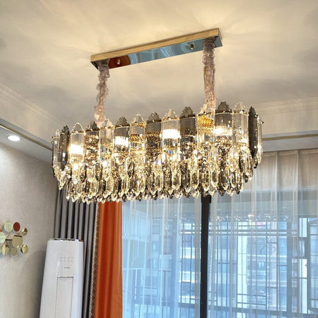 Metal frame crystal chandelier fixture