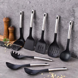 Stainless steel kitchen utensil set with nylon heads