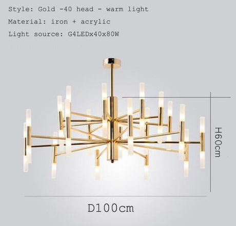 iron and acrylic chandelier with black and gold finish