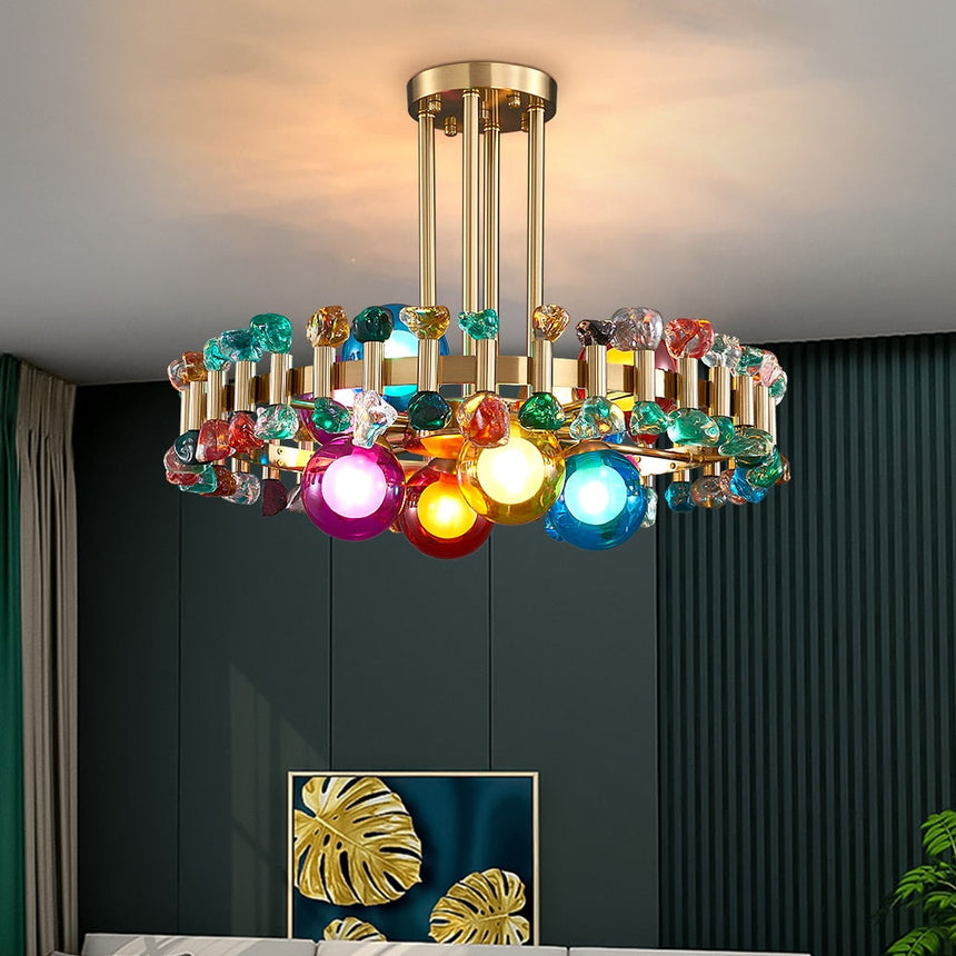 Round Crystal Chandelier Living Room Ceiling Accent - OpalDwell