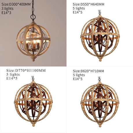 wooden chandelier with ornate carvings