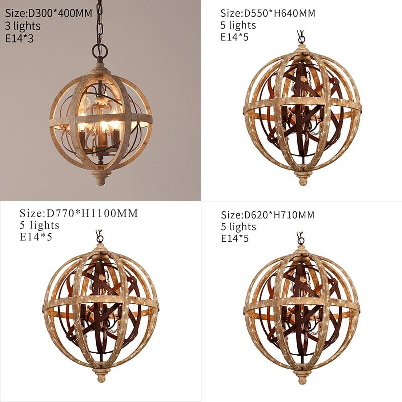 wooden chandelier with ornate carvings