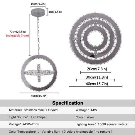 Ring pendant light with rotating crystal ring design