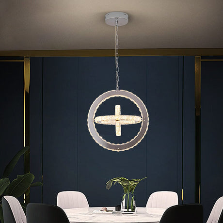 LED ring chandelier as dining room centerpiece