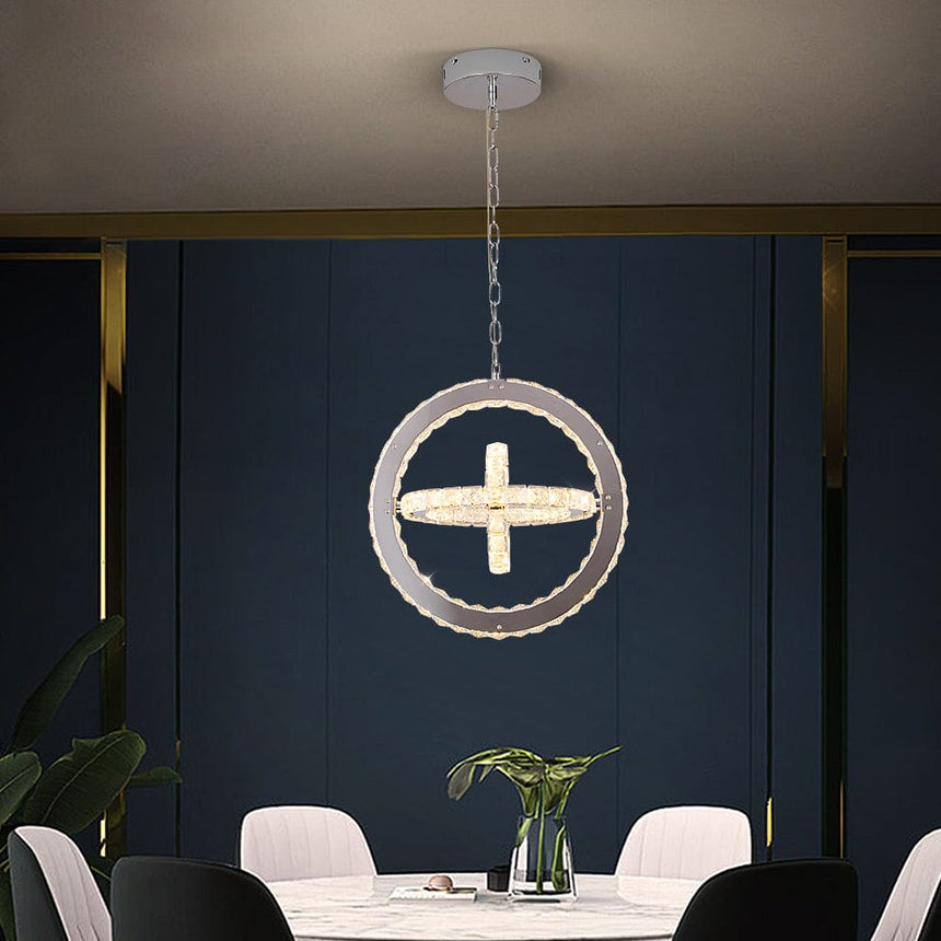 LED ring chandelier as dining room centerpiece