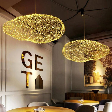 Iron pendant light starry LED dots detail view